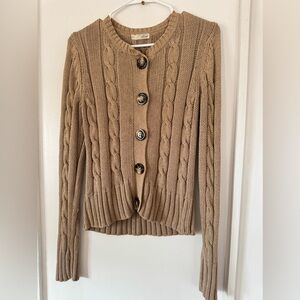 Cable Knit Button-Up Sweater - Tan 100% cotton